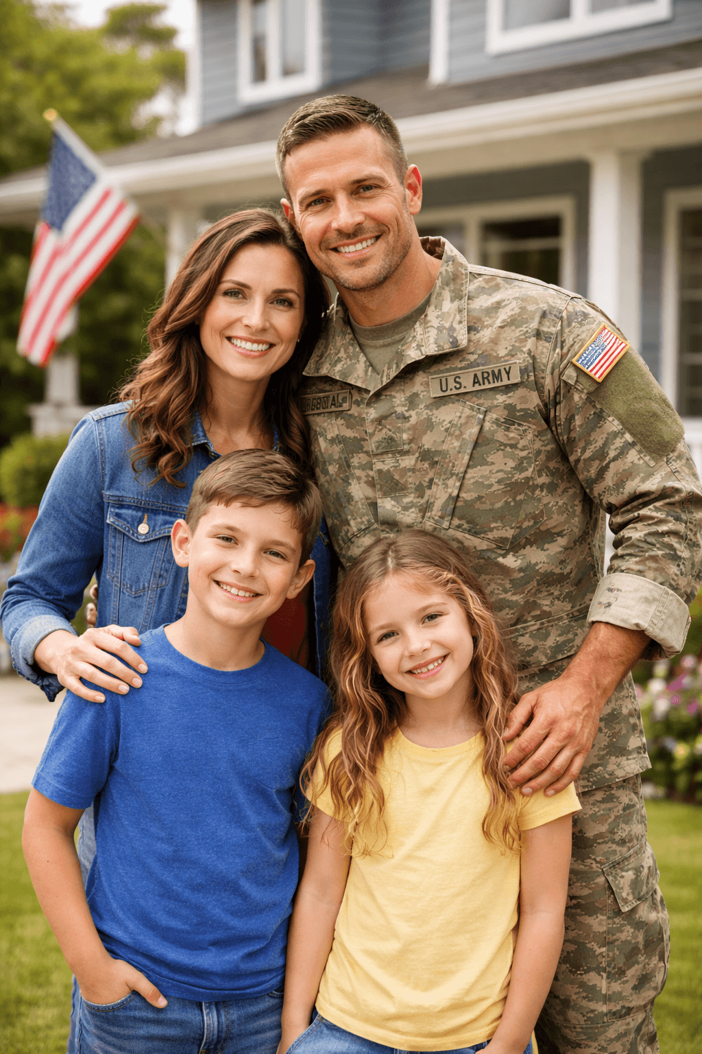 Veteran family in front of their home